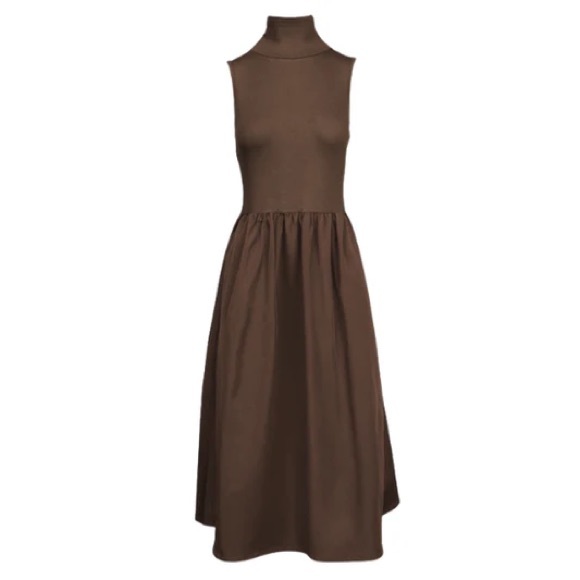 Naked Zebra Dresses & Skirts - Naked Zebra Chocolate Brown Mock Turtleneck Midi Dress Mixed Media NWT M